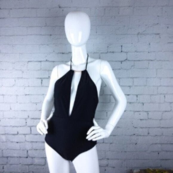 Ted Baker Halter Low Cut One Piece Swimsuit Black - Picture 1 of 5